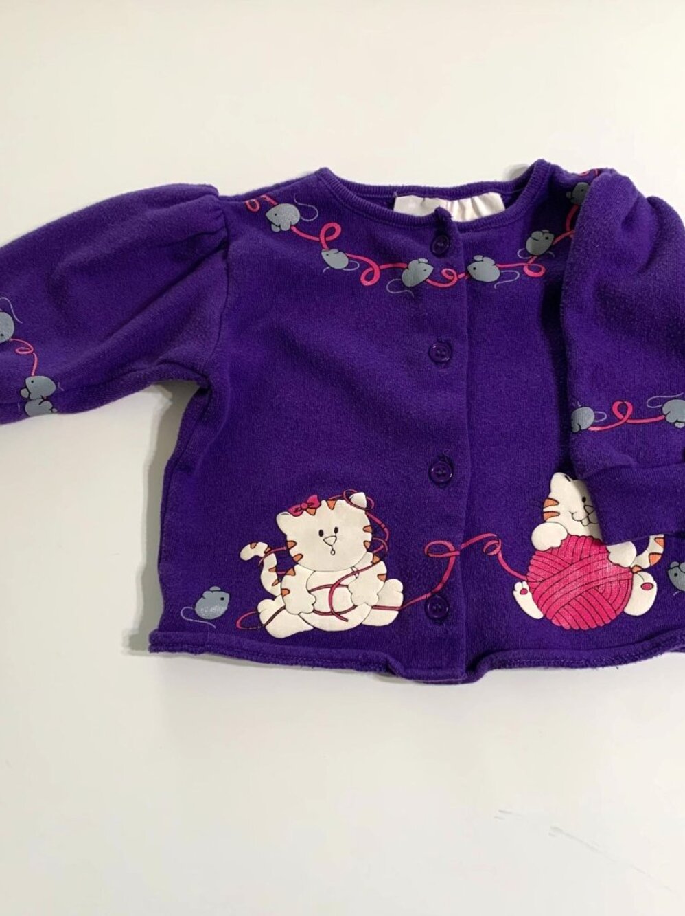 Funkins Girls Cardigan Button Purple Cat Mouse‎ 6mos Vintage